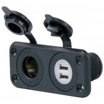 BEP Marinco 12V COMBO - 12 Volt Receptacle with 20A Output PLUS DUAL USB with 5V 2.1A Output Total (SUR 12V COMBO)