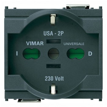 Vimar Idea - Universal GPO Power Point - 110 Volt and 240 Volt - Grey - 2 Module - Suits Rondo and Classica Cover Plates (16210)