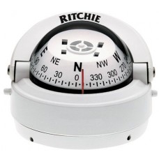 Ritchie Explorer Surface Mount White Compass - Powerboat - 70mm Apparent Dia - White Conical Card - 12V Green Lighting - S-53W (232053)