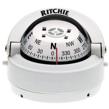 Ritchie Explorer Surface Mount White Compass - Powerboat - 70mm Apparent Dia - White Conical Card - 12V Green Lighting - S-53W (232053)