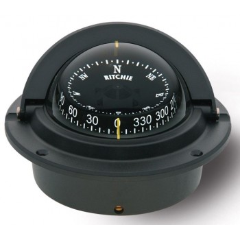 Ritchie Voyager Flush Mount Black Compass - Powerboat and Sail - 75mm Apparent Dia. - Black Conical Card - F-83 (232092)