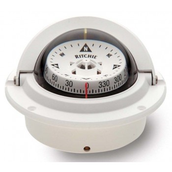 Ritchie Voyager Flush Mount White Compass - Powerboat and Sail - 75mm Apparent Dia. - White Conical Card - F-83W (232093)