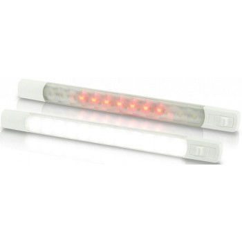 Hella Marine White/Red LED 3W Surface Mount Strip Lamp - 24Volt - WITH Switch - Waterproof (2JA958121401)