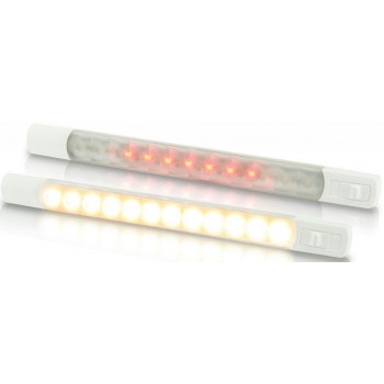 Hella Marine Warm White/Red LED 3W Surface Mount Strip Lamp - 24Volt - WITH Switch - Waterproof (2JA958121501)