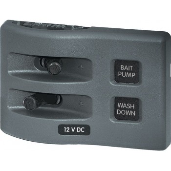 Blue Sea WeatherDeck 2 Switch Waterproof Fuse Panel - 12V - Vertical or Horizontal Mount - Fused with 12V Backlighting (BS4302B)
