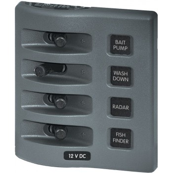 Blue Sea WeatherDeck 4 Switch Waterproof Fuse Panel - 12V - Vertical or Horizontal Mount - Fused with 12V Backlighting (BS4304B)