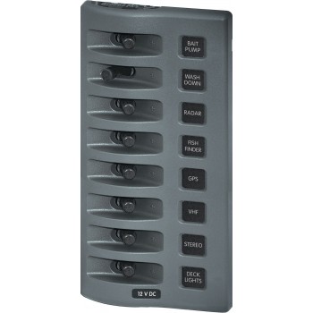 Blue Sea WeatherDeck 8 Switch Waterproof Fuse Panel - 12V - Vertical or Horizontal Mount - Fused with 12V Backlighting (BS4308B)