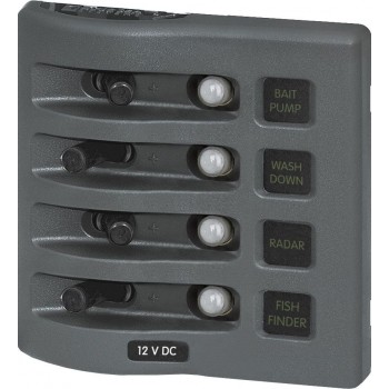 Blue Sea WeatherDeck 4 Switch Waterproof Circuit Breaker Panel - 12V and 24V - Vertical or Horizontal Mount - 12V or 24V Backlighting (BS4374B)