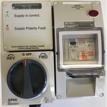 Shore Power 4 Way Reverse Polarity Lock Out Module with 16A MCB/RCD and Polarity Change Over Switch - Checks Shore Power Polarity and Earth Leakage (4WMCRO16)