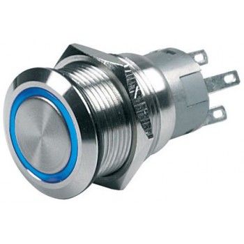 BEP 12V ON/OFF Push Button Switch with BLUE LED Ring - Stainless Steel (80-511-0003)