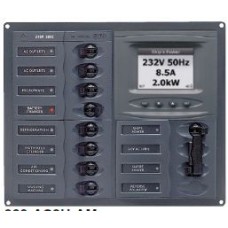 BEP Marinco Contour AC Mains Panel with Manual Changeover Switch + 8 Circuit Breakers + Digital Meter - Horizontal (113222 - SUR 900-AC2H-ACSM)