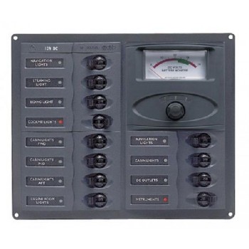 BEP Marinco Contour 12 Circuit Breaker DC Panel - Square with 24V Analog Voltmeter (113148 - 902-AM-24)