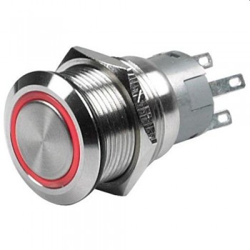 BEP 12V ON/OFF Push Button Switch with RED LED Ring - Stainless Steel (80-511-0001)