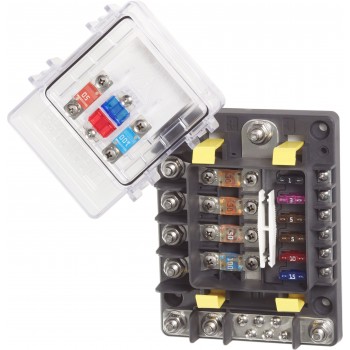 Blue Sea SafetyHub 150 Fuse Block - 4 x High Amp Circuits and 6 x 30A Circuits - Incl. Negative Bus and Cover (BS7748)