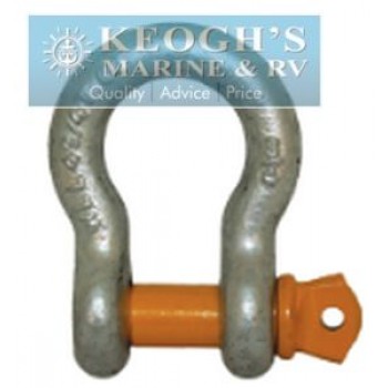 Galvanised Bow Shackle 13mm With A Yellow Pin - Bail Diameter 13mm - Pin Diameter 16mm, Working Load 2000kg, Breaking Load 12000kg (RWB 6611)