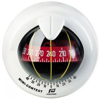 Plastimo Mini Contest Sailboat Compass - White with Red Conical Card - 81mm Apparent Dia. - Incl. Inclinometer and 12V Lighting (RWB 8055)