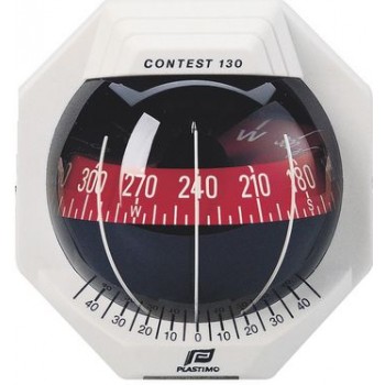 Plastimo Contest 130 Sailboat Compass - White with Red Card - 127mm Apparent Dia. - Bulkhead Mount - Incl. Inclinometer and 12V Lighting (RWB8072)