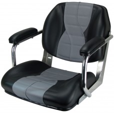 Reelax OFFSHORE Helm Chair Multi GREY-BLACK / BLACK Trim with Arms - Stainless Steel Frame and Die Moulded Cushions - SS Grab Rail and Reelax Logo (RX11900)