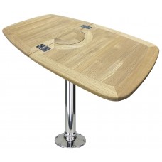 Reelax TEAK FOLDING Table Top with Stainless Steel Post and WHITE Swivel - 570-900 x 500mm (RX37523)