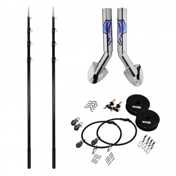 Reelax GUNNEL MOUNT Outrigger KIT with 4.5m TELESCOPIC BLACK GRANDER 3K Carbon Fibre Poles (Pair), Stainless Steel Rigging Kit and Spear Tips (RX79124)