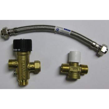 Isotherm Thermostatic Mixing Valve KIT for Regular, Basic, and Slim Hot Water Heaters (From 2007) - Includes Flexible Braided Steel Hose, Mixing Valve and Cross Fitting (SFD00003AB)