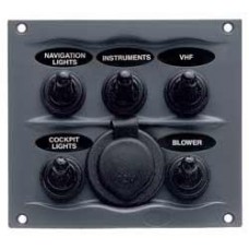 BEP Marinco Sprayproof 5 Switch Panel and Power Socket with Inline Fuses - 12-24 Volt - GREY (113253)