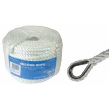 50 Metres of 12mm Nylon Anchor Rope Including Eye Splice with SS Thimble (144242)